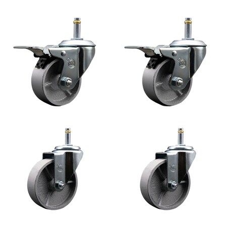 Service Caster Semi Steel Swvl Grip Ring Caster Set 44'' Wheel&7/16'' Stems-2 w/TTL BRK, 4PK SCC-GRTTL20S415-SSR-716138-2-S-2